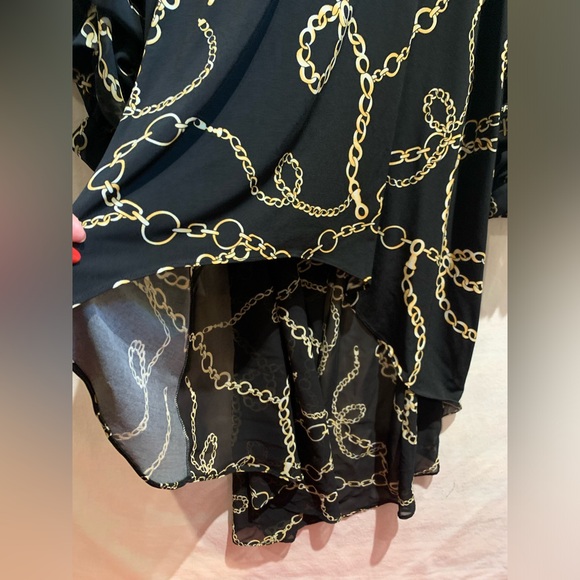 Frank Lyman Black Sheer Chain link Design Print Blouse Long back button up US14 - Picture 8 of 13